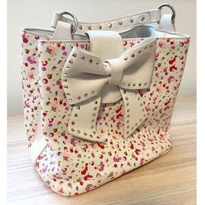 Betsey Johnson Hopeless Romantic Floral Studded Bow Bucket Satchel Handbag